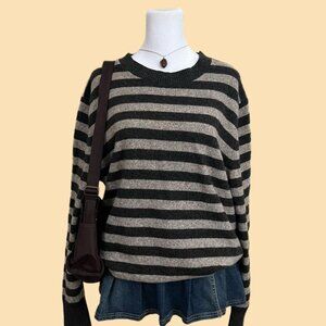 brown striped emo alt skate grunge knit sweater merino wool/yak hair/cotton